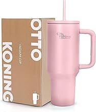 Travel Mug with Handle Otto Koning 40oz (1.2L) – Double Wall Insulated Tumbler with Straw & Lid – Stainless Steel Thermal Cup for Hot & Cold Drinks – Fits Car Cup Holders & Gym Gear