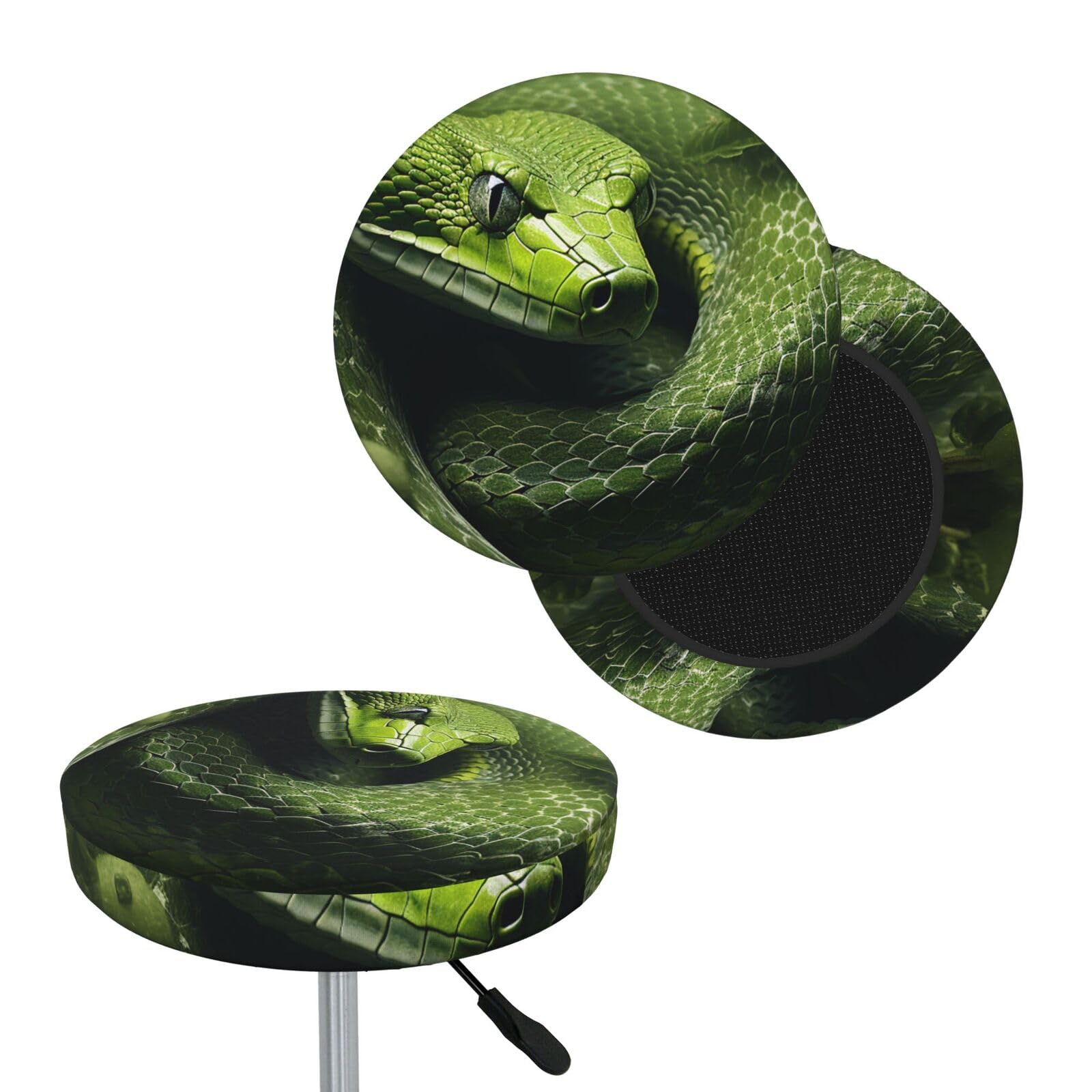 FekiLoot Green Snake On Trees Round Bar Stool Covers Stretch Washable Bar Stool Covers Dustproof Slipcover Bar Chair Covers with Elastic Band for Bar Kitchen Living Room Decor 13 Inch