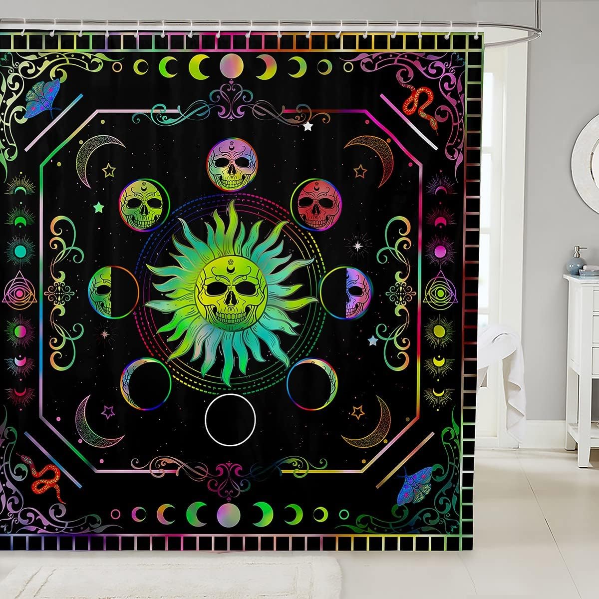 Erosebridal Chic Dragonfly Bath Curtain Bohemian Mandala Shower Curtain for Teens Adults Boho Hippie Bathroom Curtain Abstract Flower Bath Curtain Trippy Paisley Shower Curtain, Black Yellow