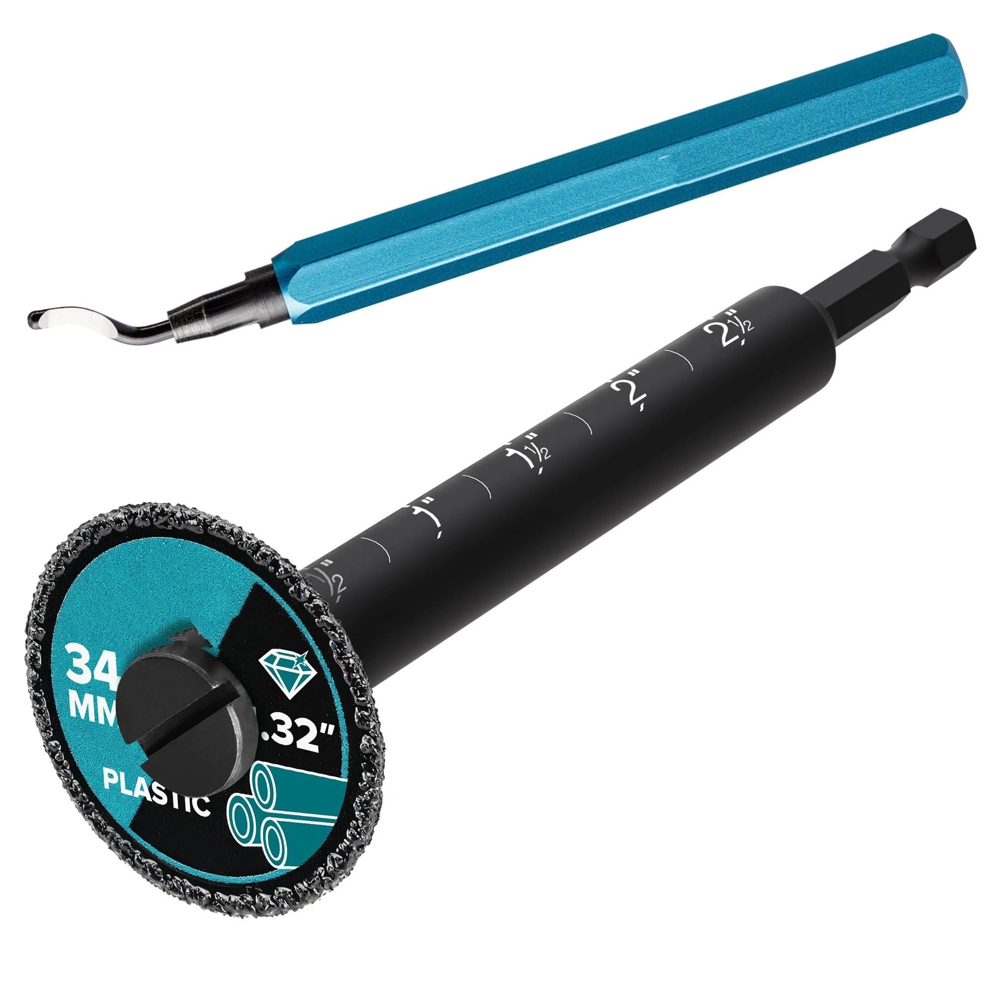 Home Tool Kit Inside Pipe Cutter with Deburring Tool Internal PVC Diamond Grit Cutting Wheel for Impact Drivers and Drill