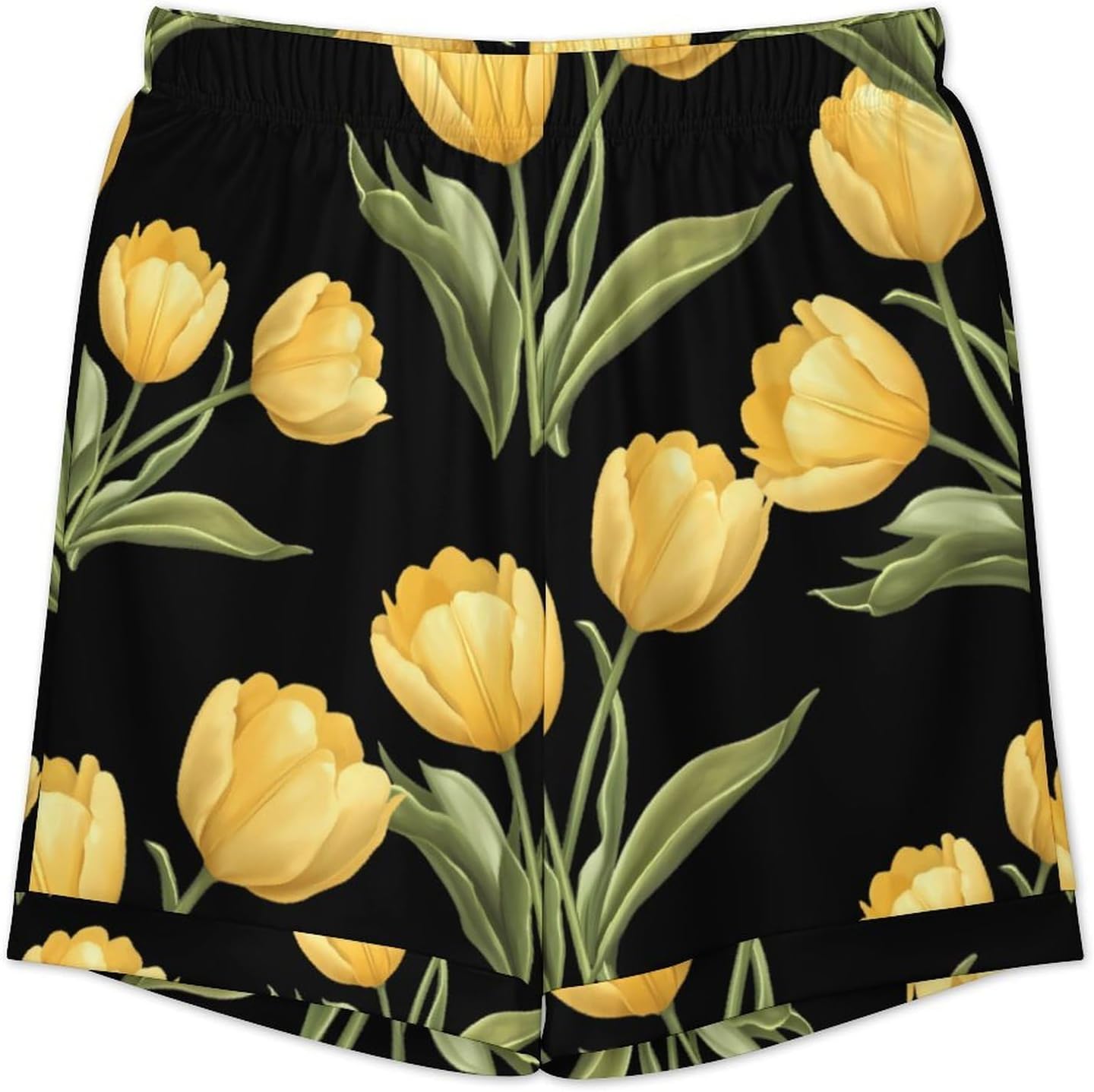 Yellow Tulips Men's Short Sleeve Pajama Set Satin Silk Like Lounge Sleepwear
