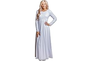 Women's Modest White LDS Temple Dress with Lace Bodice and Empire Waist