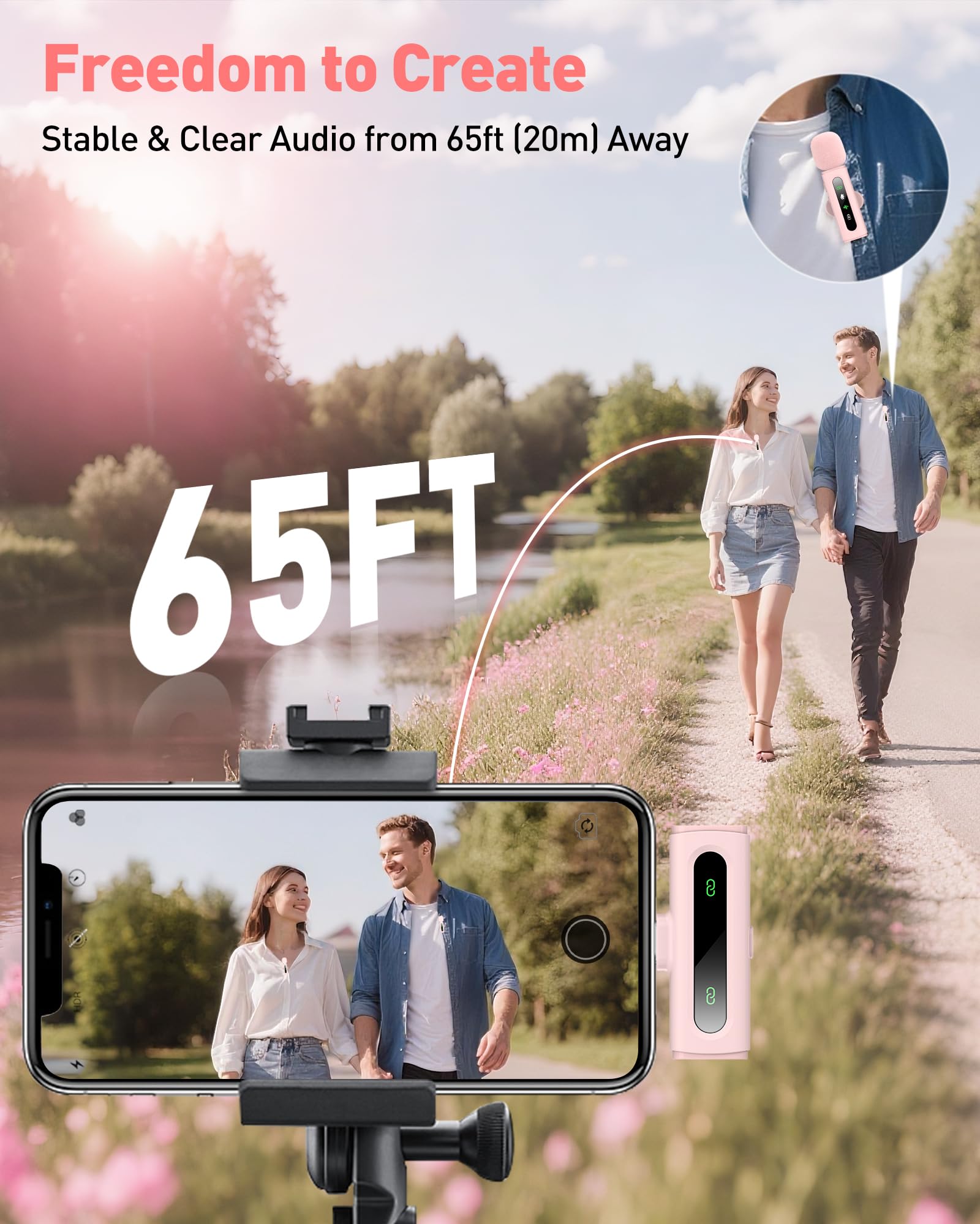 USB C Lavalier Microphone Wireless Mini Mic for Type-C Android Phone/Tablet/PC Video Recording Clip-on Mics with Rotatable Clip&Denoise Recording, Ideal for Vlog Tiktok Youtube Content Creator, Pink: Pink Without Charging Case