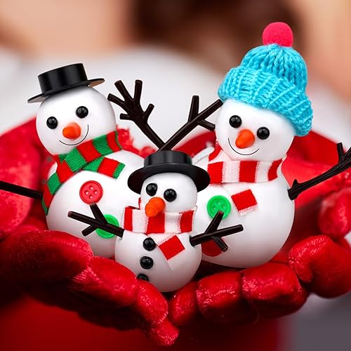 Miniatura 6 de Liliful 1081 piezas de muñeco de nieve de Navidad para niños, 30 bolas de espuma de modelo, 440 botones, 75 mini sombreros superiores, 90 narices de