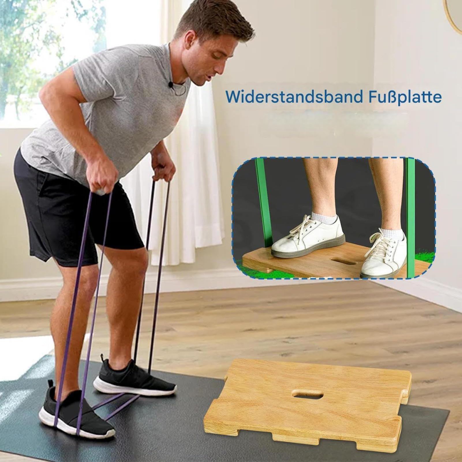 Tavola fitness in legno massiccio, 60 x 30 x 4 cm, per fasce di | Piastra quadrata per allenamento di forza a casa; adatta per squat ed esercizi di stretching; compatibile con resistenza