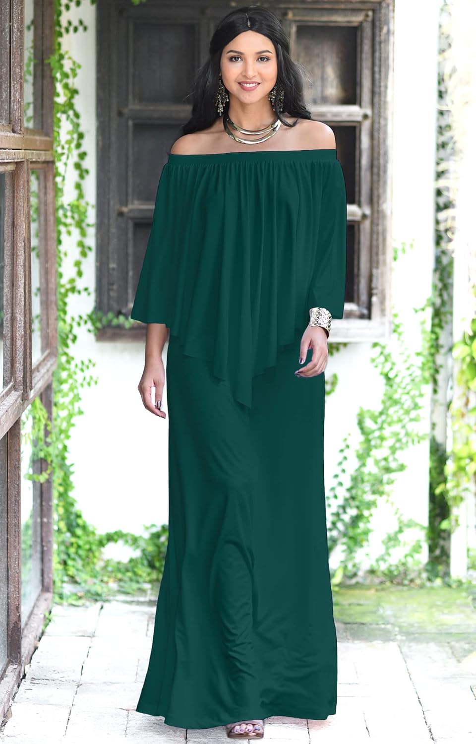 KOH KOH Womens Strapless Shoulderless Flattering Cocktail Gown Maxi Dress Small Emerald Green