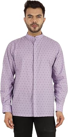 BESTMAN Printed Shirt for Men Mandarin Collar Long Sleeve Office Wear Regular Fit Shirt