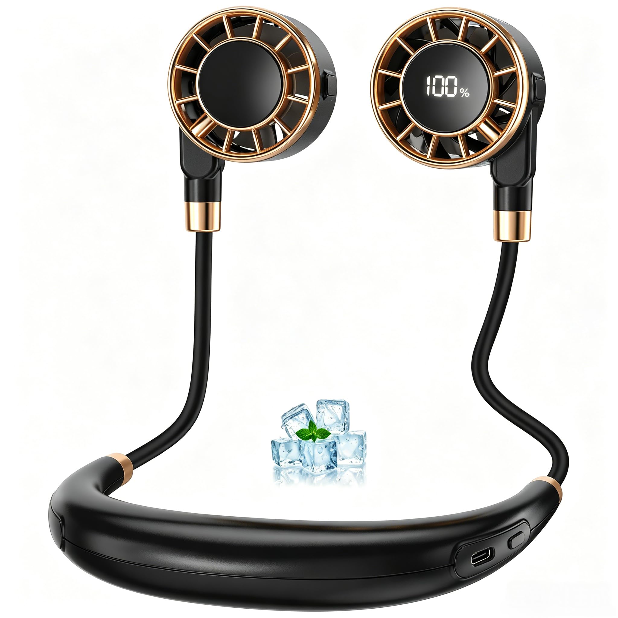 Ventilateur de Cou, 4000mAh USB Ventilateur de Cou Portable avec 6 Vitesses, Ventilateur Cou à Double Tête & Flux d’Air 360°, Ultra-Léger, Mains Libres pour Bureau, Voyage, Trajet, Extérieur, Cuisiner