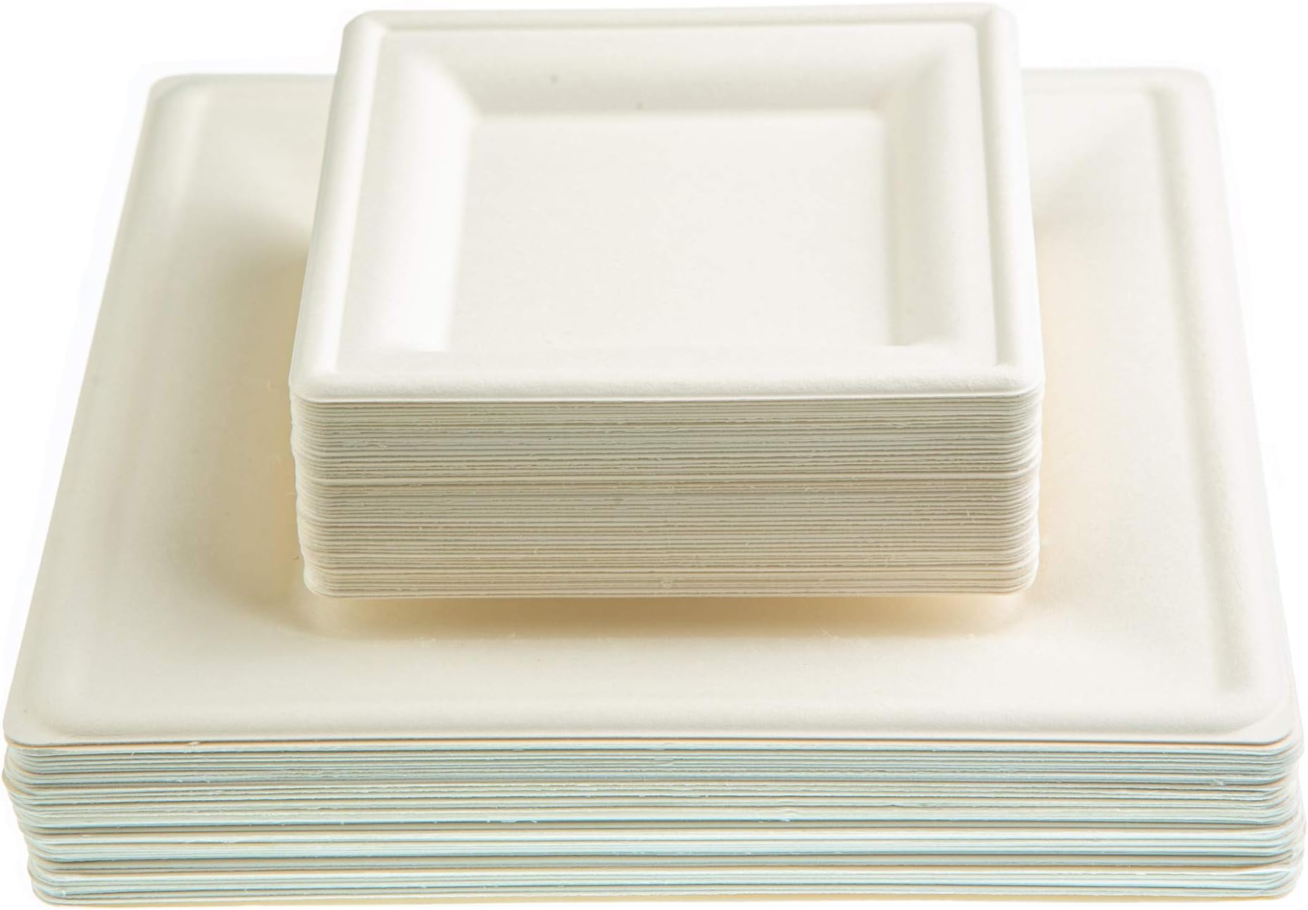 Kiki Green Bagasse Square Compostable Plates [100-pack] Dessert Disposable White Paper Plates Made Of Sugarcane (10 and 6 inch)