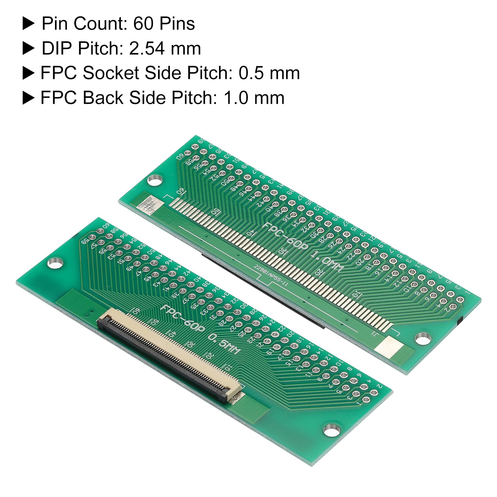 QUARKZMAN Scheda Convertitore FPC FFC PCB 60P 0,5mm Sul Lato Socket, 1,0mm Sul Retro, a DIP 2,54mm per LCD Stampante 3D Telecamera DVD TV Laptop 2pz
