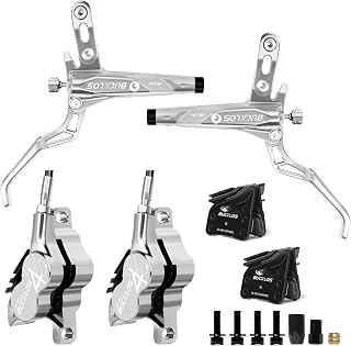 BUCKLOS MTB Hydraulic Disc Brake Set 4 Pistons Front 850mm and Rear 1550mm Hydraulic Brakes with Aluminum Alloy Lever with Caliper Ceramic Brake Pad Fit Mountain Bike,Ebike,Fat Bike HB-CP4 (Pre-Bled)