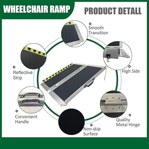 Miniatura 3 de Rampa antideslizante para silla de ruedas con una superficie antideslizante, rampa plegable de aluminio portátil de aluminio para scooter para