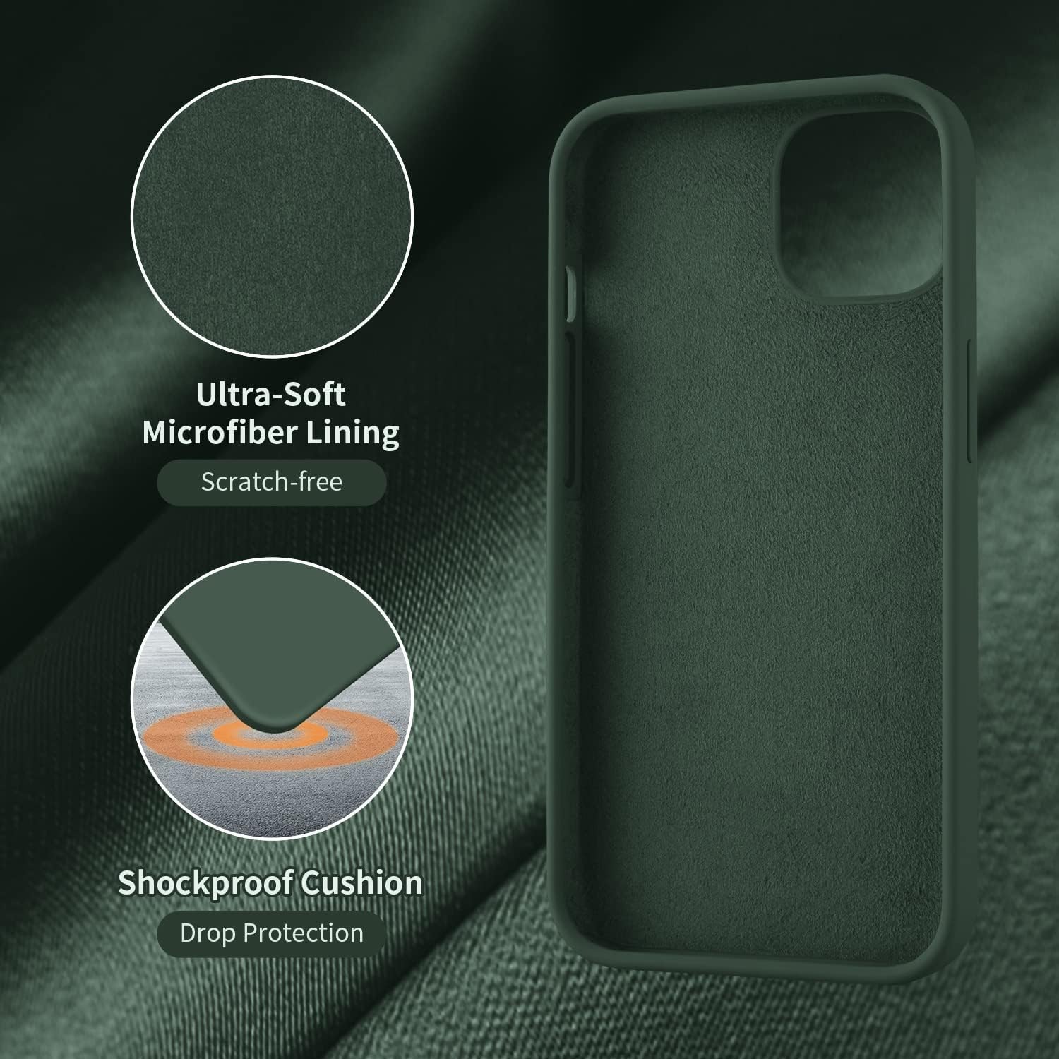 Cordking Designed for iPhone 13 Case, Designed for iPhone 14 Case, Silicone Ultra Slim Shockproof Protective Phone Case with [Soft Anti-Scratch Microfiber Lining], 6.1 inch, Alpine Green | Silicone Ultra Slim Shockproof Protective Phone Case with [Soft Anti-Scratch Microfiber Lining], 6.1 inch