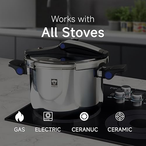 Miniatura 6 de Olla a presión de acero inoxidable de 8 cuartos de galón, olla a presión, compatible con estufas de inducción y gas, apta para lavavajillas, diseño