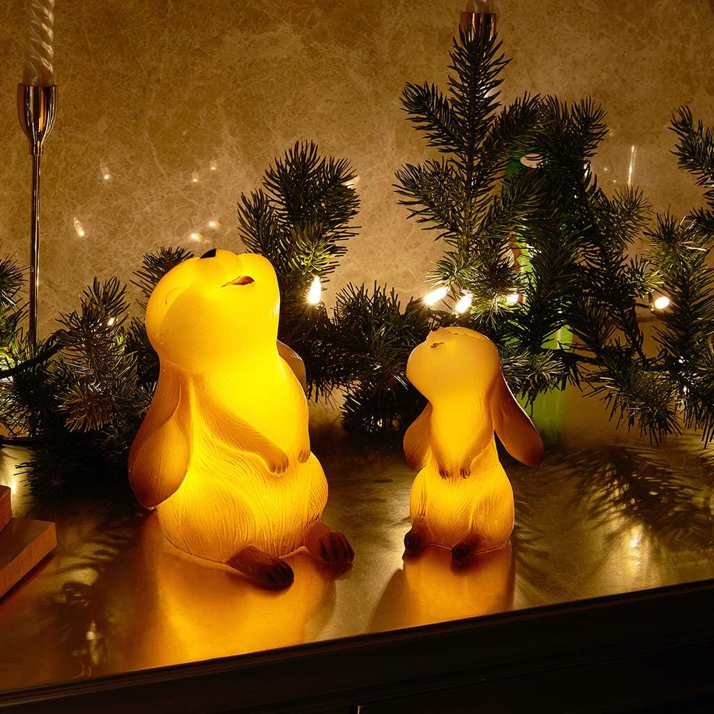 Vanthylit Set of 2 Laughing Bunny Rabbit Easter Candle LED Handmade with Real Wax Battery Operated Flameless Candle with Timer Table Lamp Decor