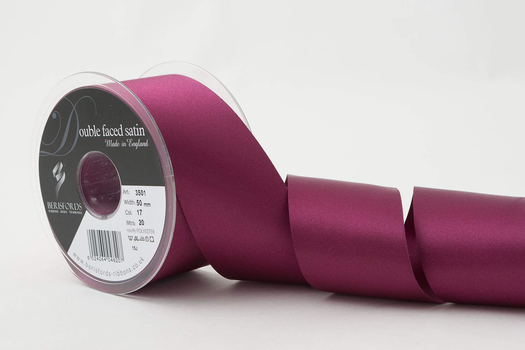 Berisfords Double FACE Poly Satin Ribbon, Wine, 50 mm