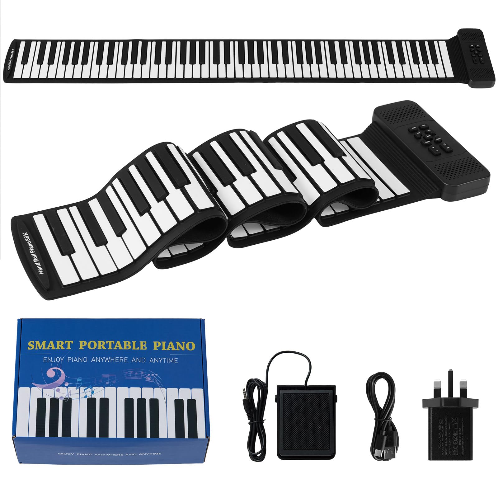 COSTWAY Tastiera Elettrica Arrotolabile a 88 Tasti, Pianoforte Portatile con 128 Ritmi, 128 Suoni e 14 Demo, Pianoforte Digitale Pieghevole con Pedale Sustain, per Principianti Bambini