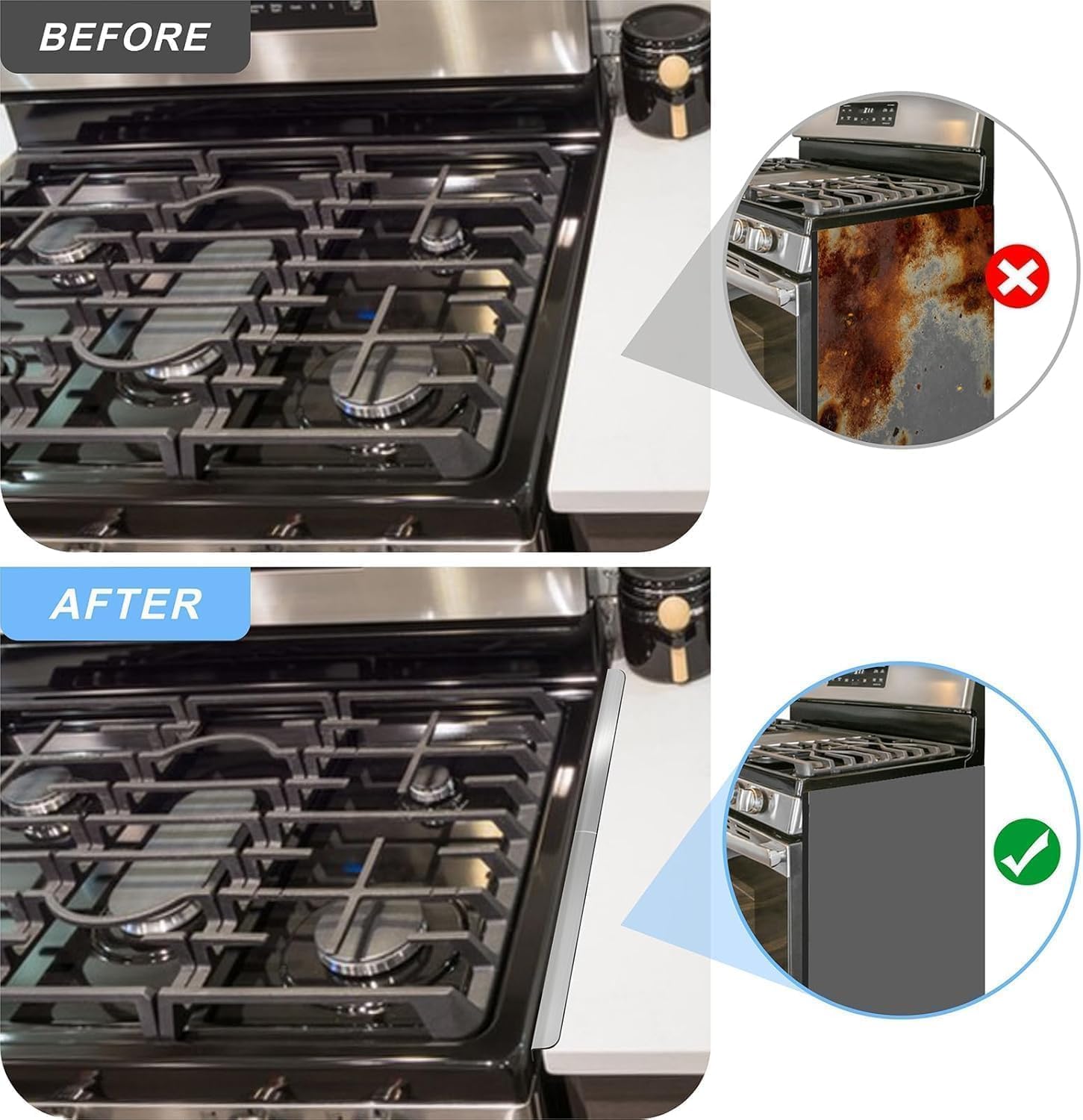 Lot De 4 Couvre-joints Extensibles Pour Cuisinière - Acier Inoxydable Noir - Ajustable 365 à 730 Mm - Protection Espace Comptoir
