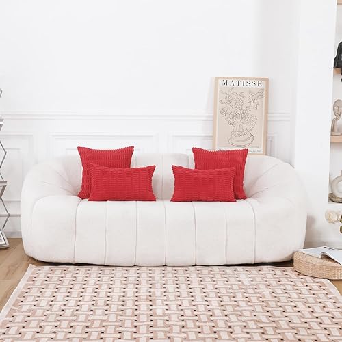 Miniatura 6 de HWY 50 Juego de 2 fundas de almohada decorativas de pana roja de 16 x 16 pulgadas para sofá, sala de estar, cama, fundas de cojín suaves y lisas