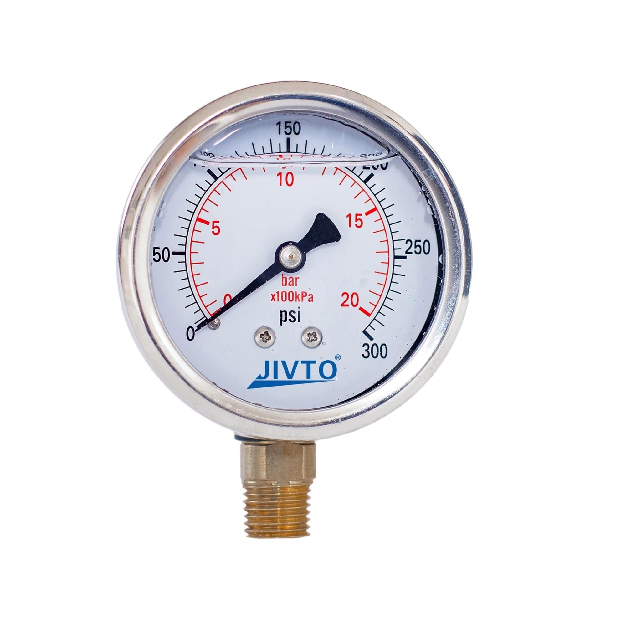 Manometro, Manometro riempito di glicerina 2,5 pollici 1/4 BSP Attacco inferiore 15,30,60, 100,160,200,300,400,600,3000 Psi e bar, antiurto
