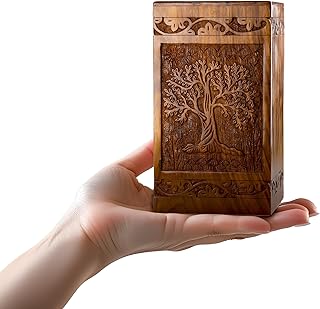 INTAJ Tree of Life Wooden Urn for Human Ashes, 20lbs Capacity, Suitable for Burial for Men, Women, Mom, Dad - Mini Rosewood Keepsake Cremation Urn for Ashes Handcrafted