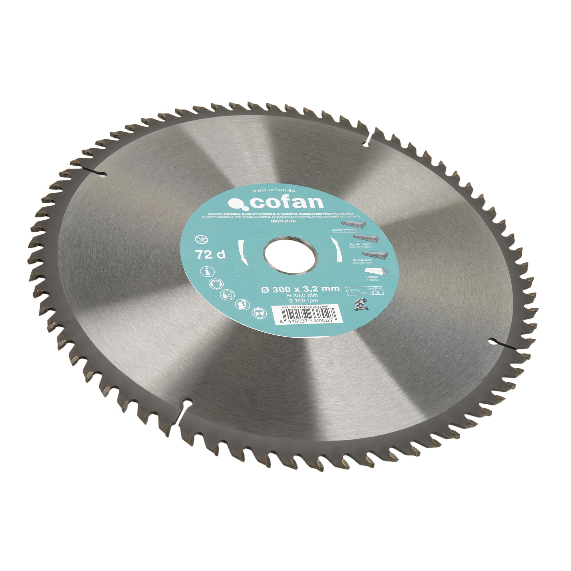Cofan Hoja de Sierra Ingletadora 72 Dientes 300x30mm 3.2mm Metal Duro