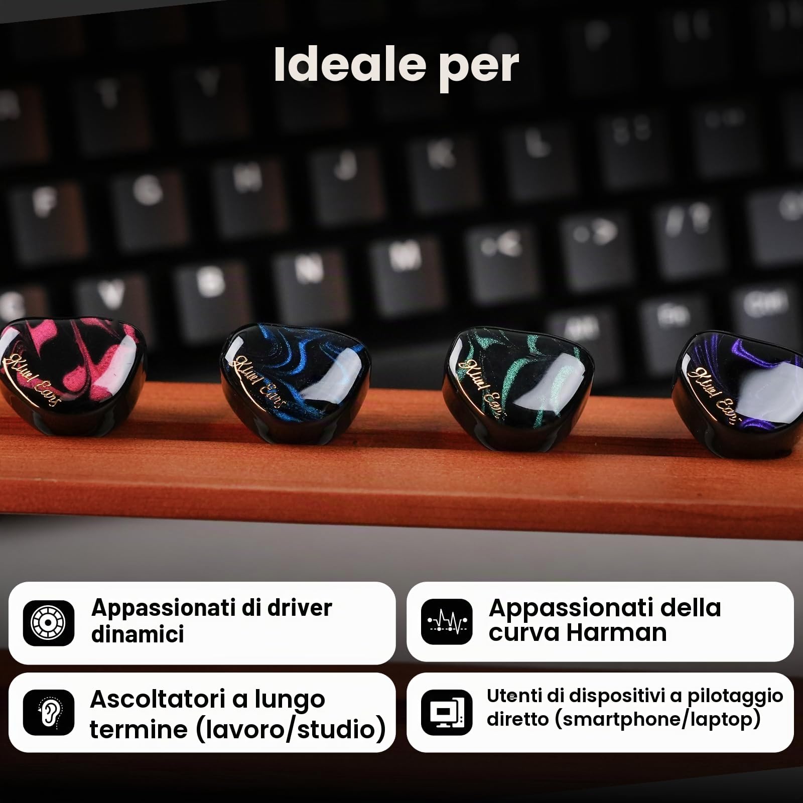 Linsoul Kiwi Ears Cadenza, driver dinamico al berillio da 10 mm, IEM, stampato in 3D, con spina intercambiabile rimovibile, cavo IEM a 2 pin da 3,5 mm, per musicisti e audiofili (Blu)