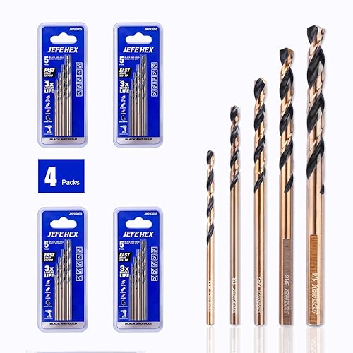JEFE HEX Juego de 5 brocas, 4 unidades de brocas giratorias, 3 vástagos planos para anti-caminar, punto de división de 135, revestimiento negro y