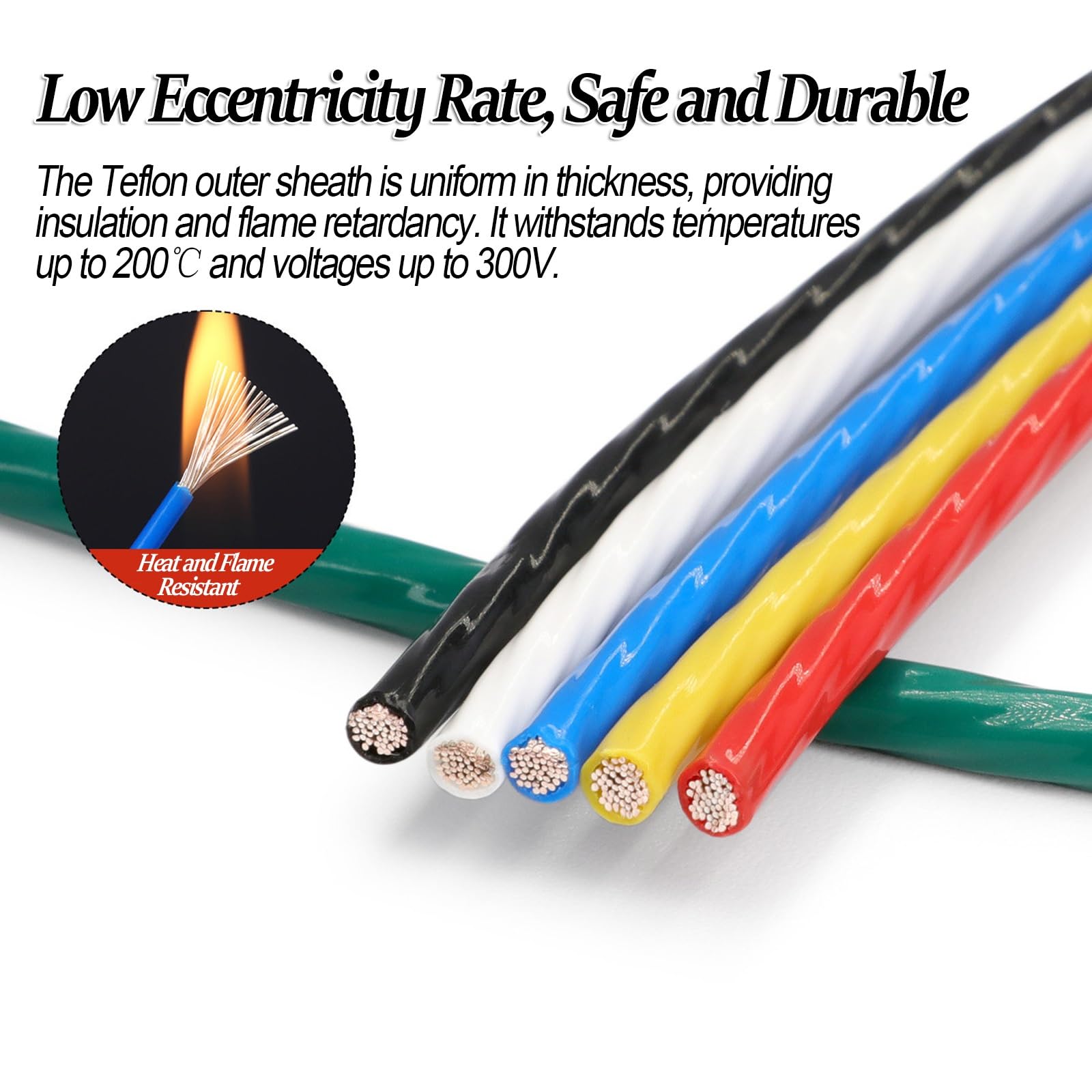 Teflon 392°F Hochtemperaturdraht, Flexibles, Verlustarmes Kabel 30/28/26/24 Gauge, 6-30AWG Sauerstofffreies Kupfer Mit Versilberten Kernen, Draht For Kopfhörer, Kommunikation, Beleuchtung(15ft,18AWG)