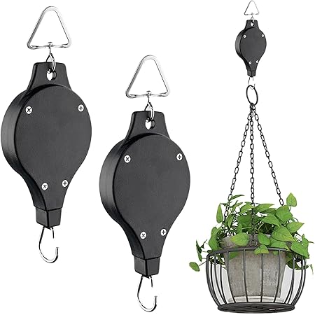 4 Pack Plant Pulleys Retractable Hanger, Easy Reach Plant Pulley Retractable Hanger Easy Reach Pulley Adjustable Height Wheel Hanging Plants Heavy Duty Indoor Outdoor Hanger Garden Baskets Pots