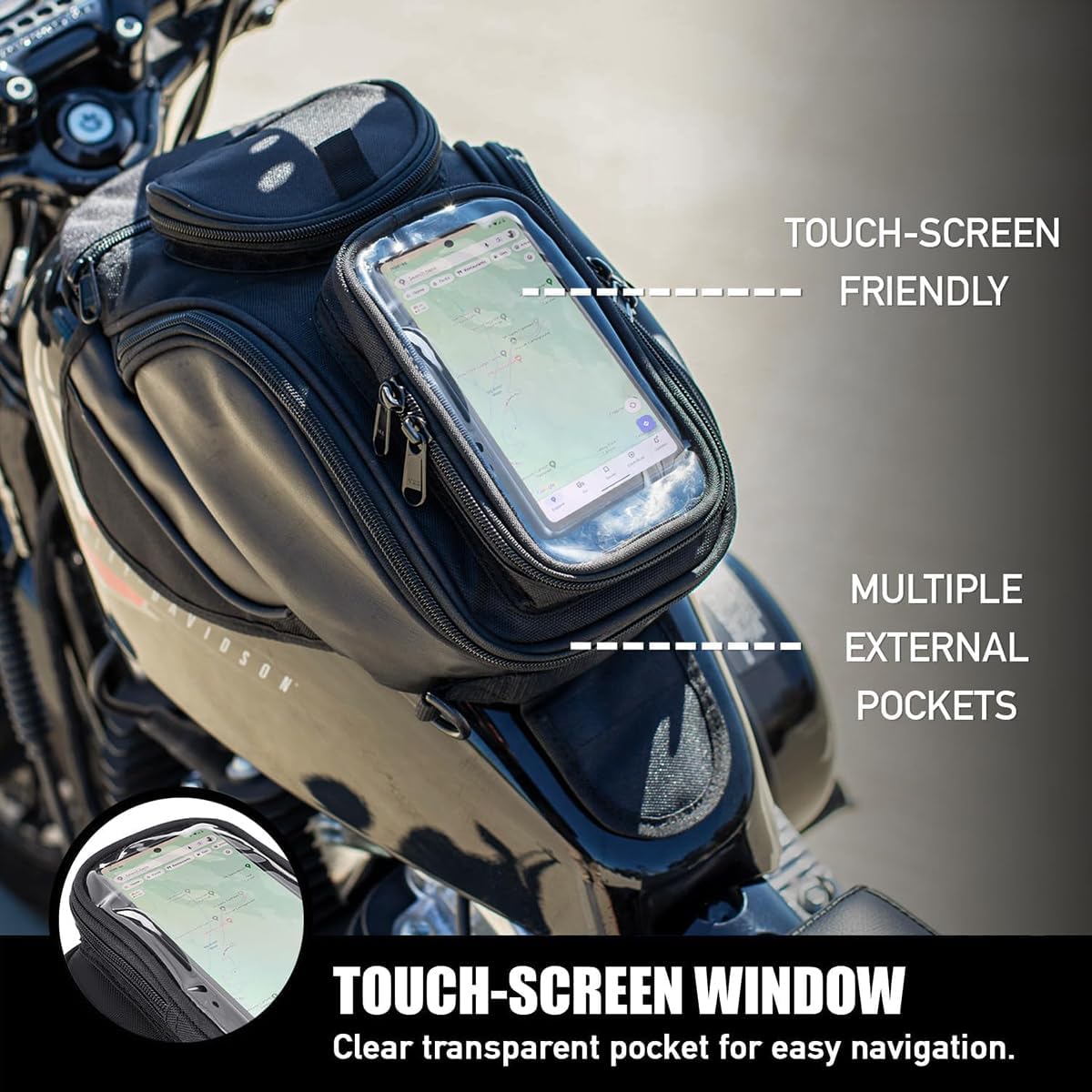 Motorcycle Tank Bag For Honda CBR 250 1994-2017,Bumper Bag Capacity Dustproof And Waterproof Headphonecable Jack Touch Screen Phone Pouch Double Zipper