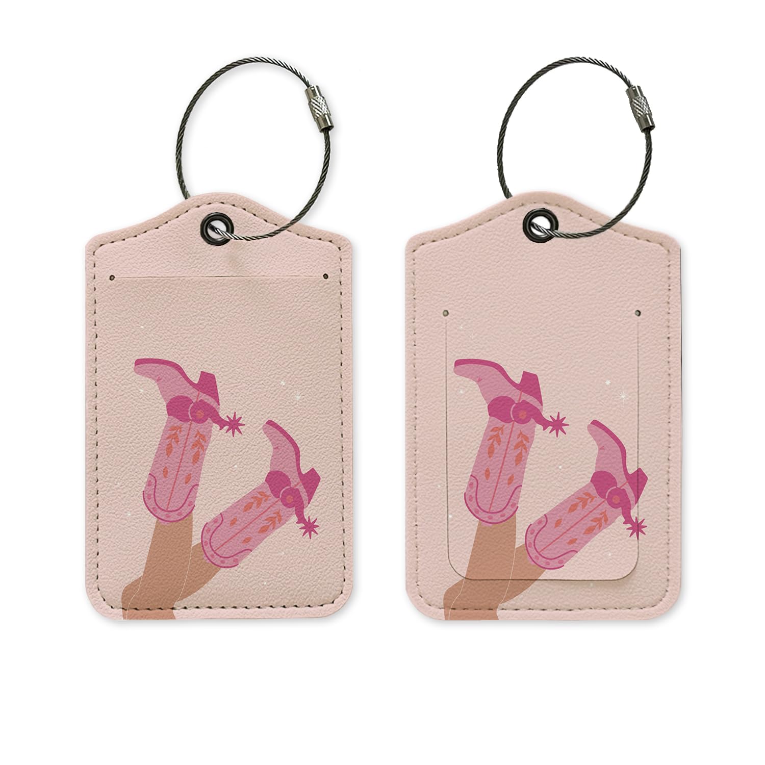 Yetmadi Pink Western Luggage Tag, Preppy Cowgirl Boots Luggage Tags for Suitcases, Cowgirl Gifts, Western Gifts for Women, Privacy Protection PU