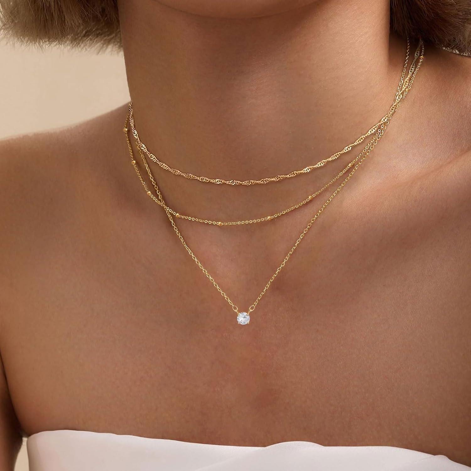Lariat Gold Necklace for Women, Dainty 14k Long Gold Necklace Set Simple Layered Gold Plated Pendant Beaded Drop Chain Jewelry Y Stacked Necklaces for Women - Image 4