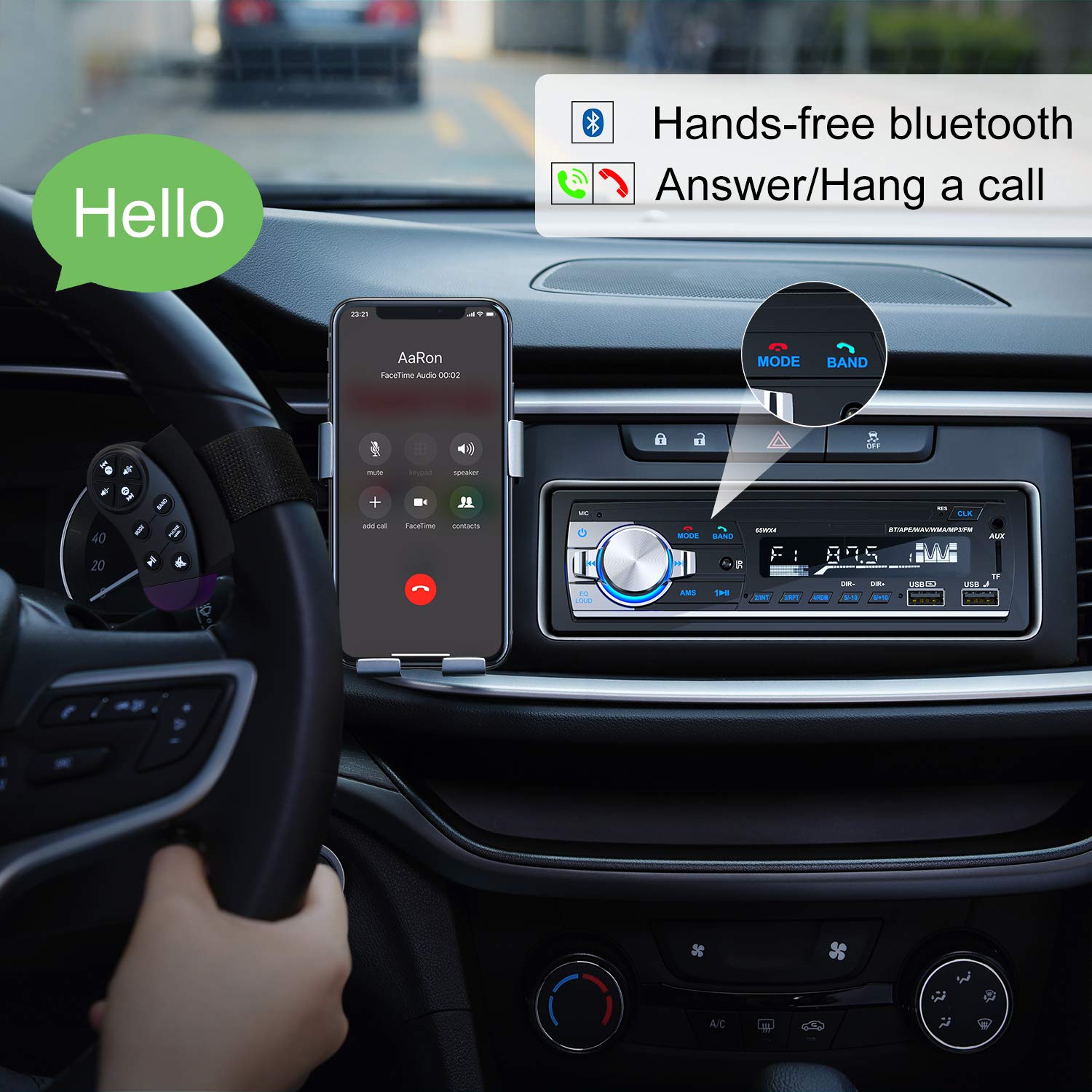 RDS Autoradio Bluetooth Freisprecheinrichtung, Lifelf 1 DIN Radio Stereo 4 x 65W Empfänger mit MP3 Player Zwei USB-Anschlüsse WMA FM Fernbedienung, Unterstützung für iOS, Android (Keine CD)