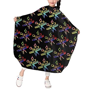 ONE TO PROMISE Scissors Comb Barber Cape,Scissors and Comb Hair Hairdresser Hairstylist Tie Dye Hair Cutting Cape for Kids Boys Girl,Haircut Salon Cape with Adjustable Snap Closure for Haircuts,Makeup