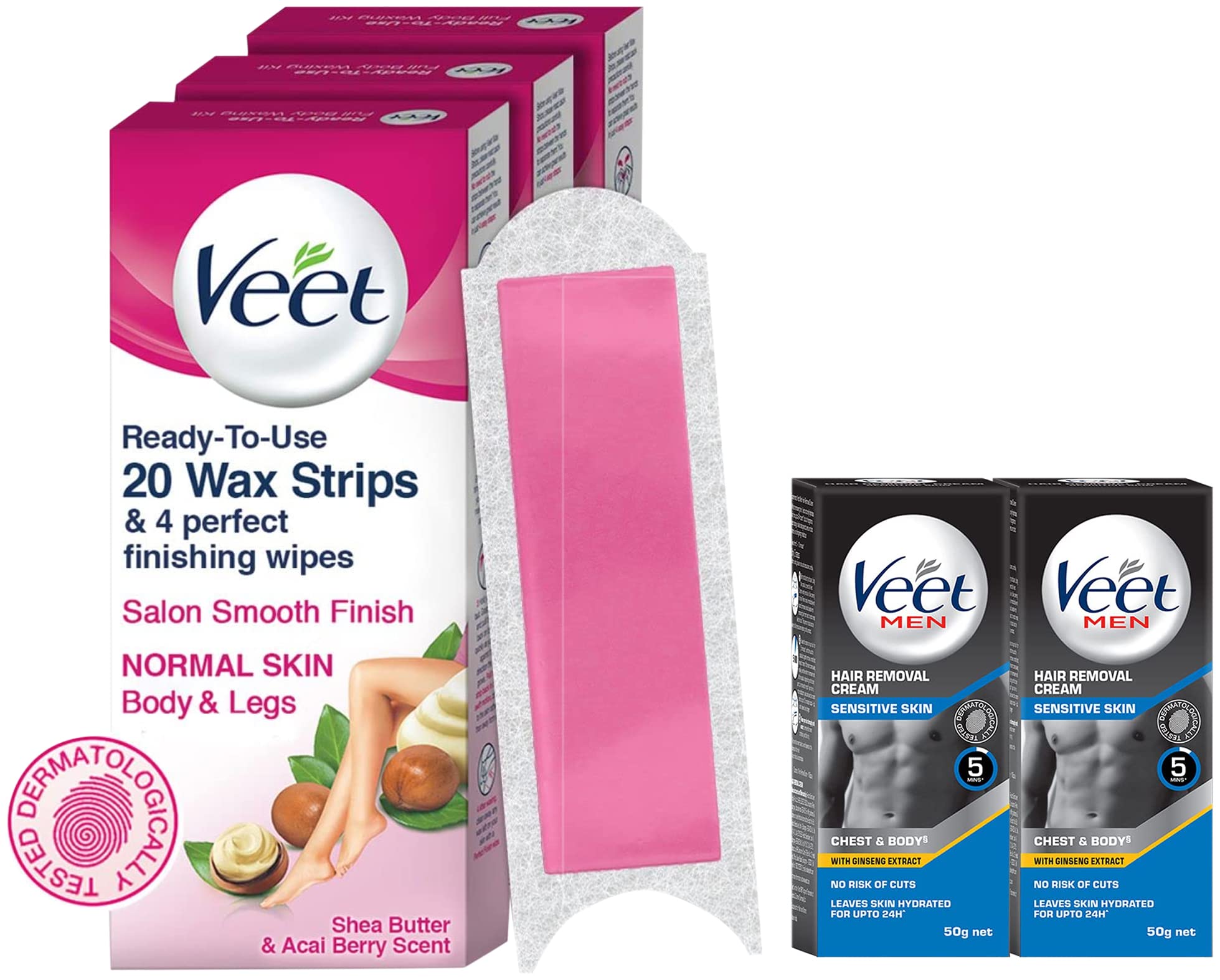 Veet Full Body Waxing Kit Strip For Normal Skin - 20 Strips (Pack of 3) & Veet Hair Removal Cream for Men, Sensitive Skin, 50g Each (Pack of 2) (B0B9XP2BDR) Amazon Price History, Amazon Price Tracker