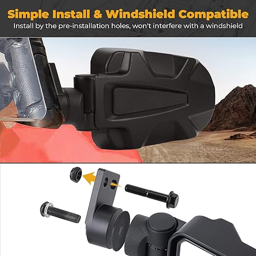 Miniatura 4 de KEMIMOTO Espejos laterales UTV, superficie ajustable, plegables, de aluminio, con abrazadera especial, espejos de visión lateral compatibles con