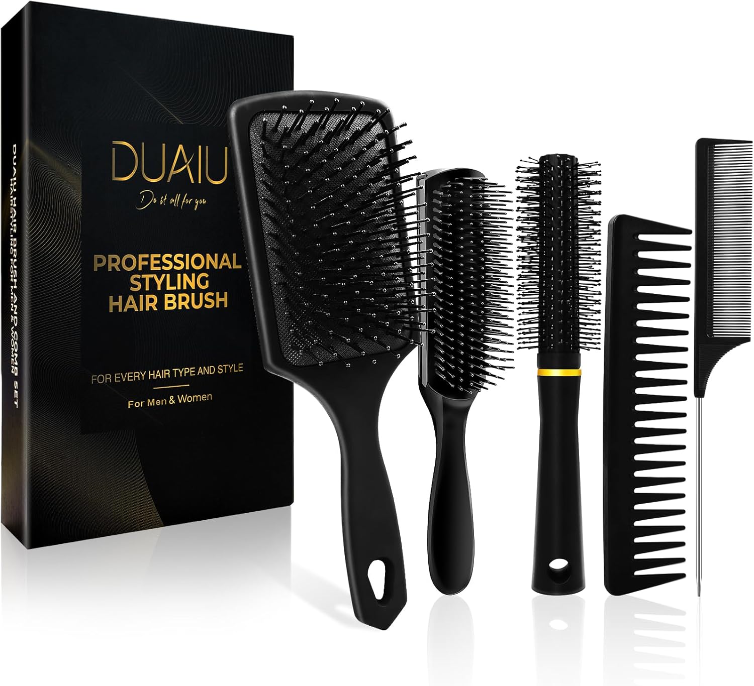 DUAIU ヘアブラシ 男女兼用 スタイリングヘアコームセット すべてのヘアタイプ パドルブラシ もつれ解除ブラシ Quiffラウン