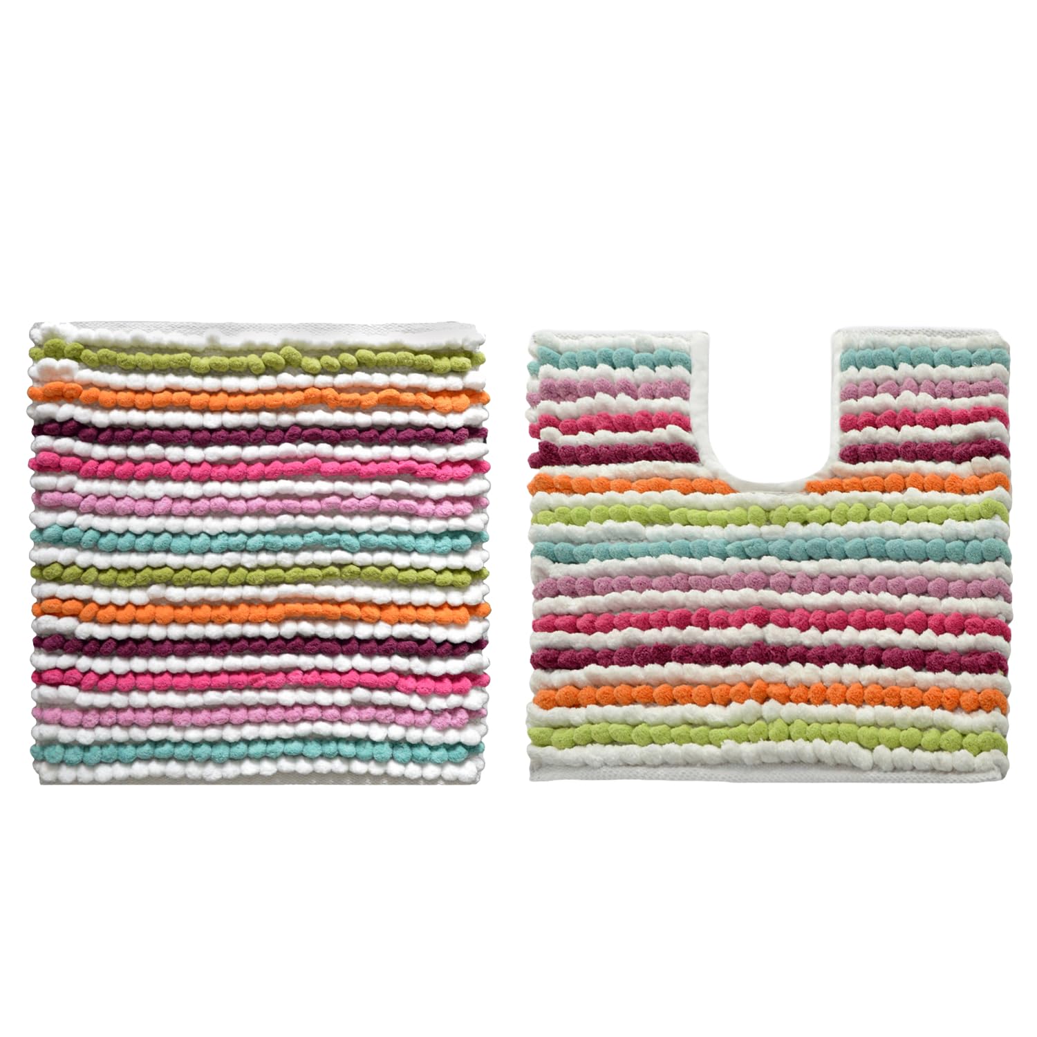 Allure Striped Chunky Bobble Bath Mat, Toilet Mat Set – Thick, Hand-Woven, Super Soft, Multi-Coloured Bathroom Rugs (Two Piece Shower & Pedestal Set) — image 1