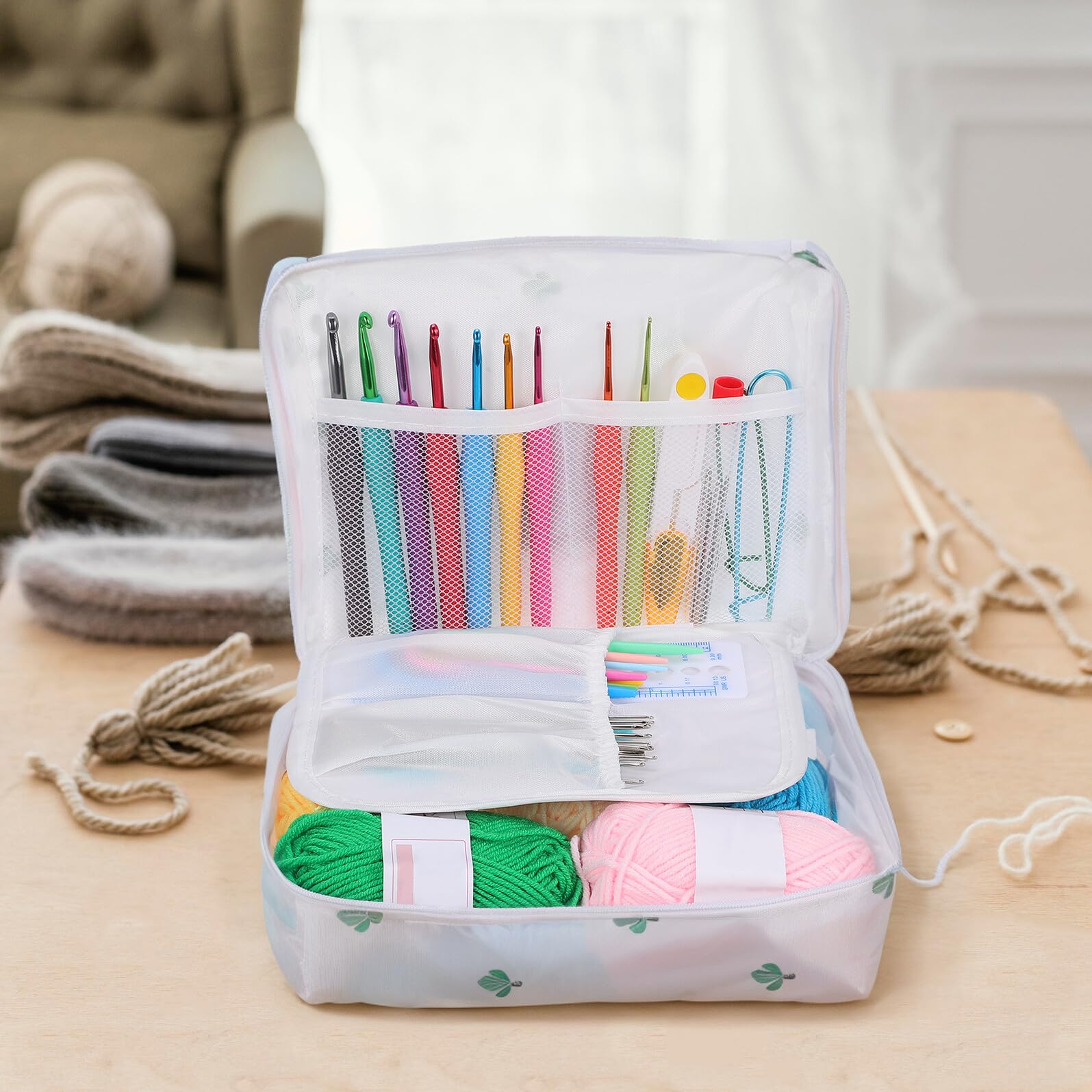 Beatifufu Kit de Crochet para Principiantes con Accesorios Duraderos y Bolsa Portátil Organizada para Manualidades de Ganchillo