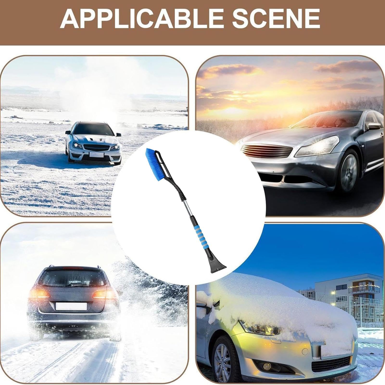 Brosse à neige pour voiture | Pelle extensible de 91,4 cm | Grattoir de pare-brise amovible avec tête à poils anti-rayures – pour camions, VUS, toit, verre, accessoires d'hiver
