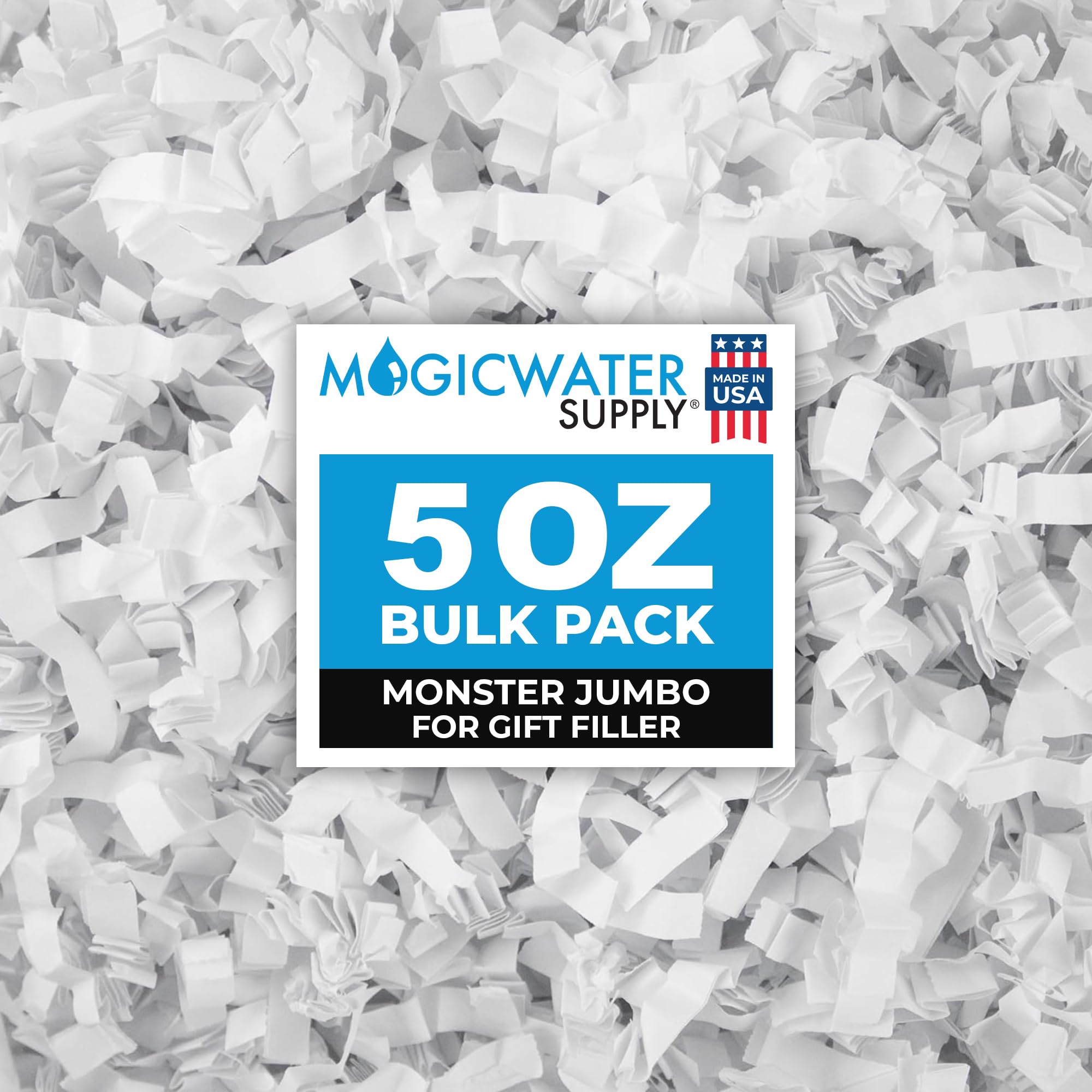 MagicWater Supply - 5 oz - Monster White - Jumbo Large Cut Crinkle Cut Paper Shred Filler great for Gift Wrapping, Basket Filling, Birthdays, Weddings