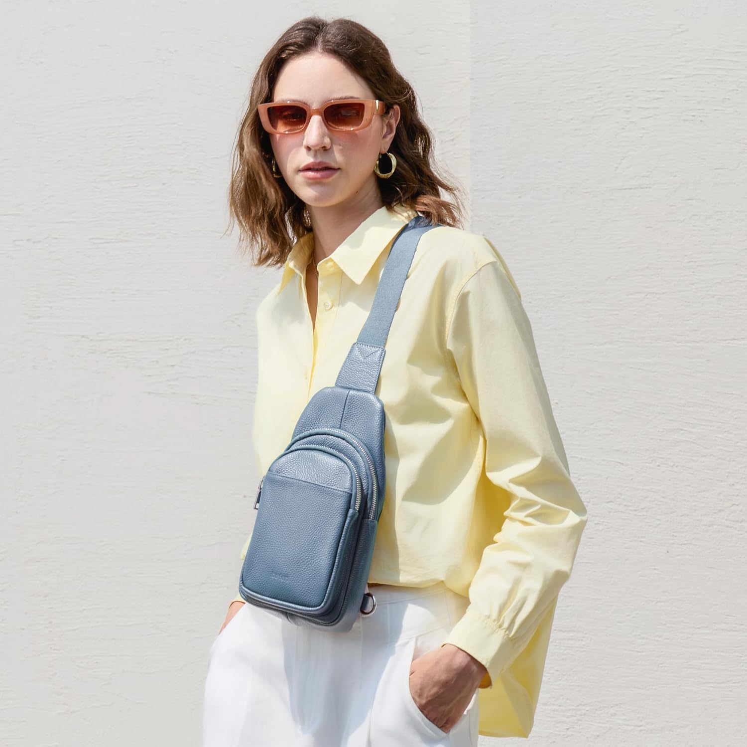 befen Genuine Leather Small Sling Bag for Women Anti-Theft Crossbody Chest Bags Fanny Packs for Travel with RFID Card Slots