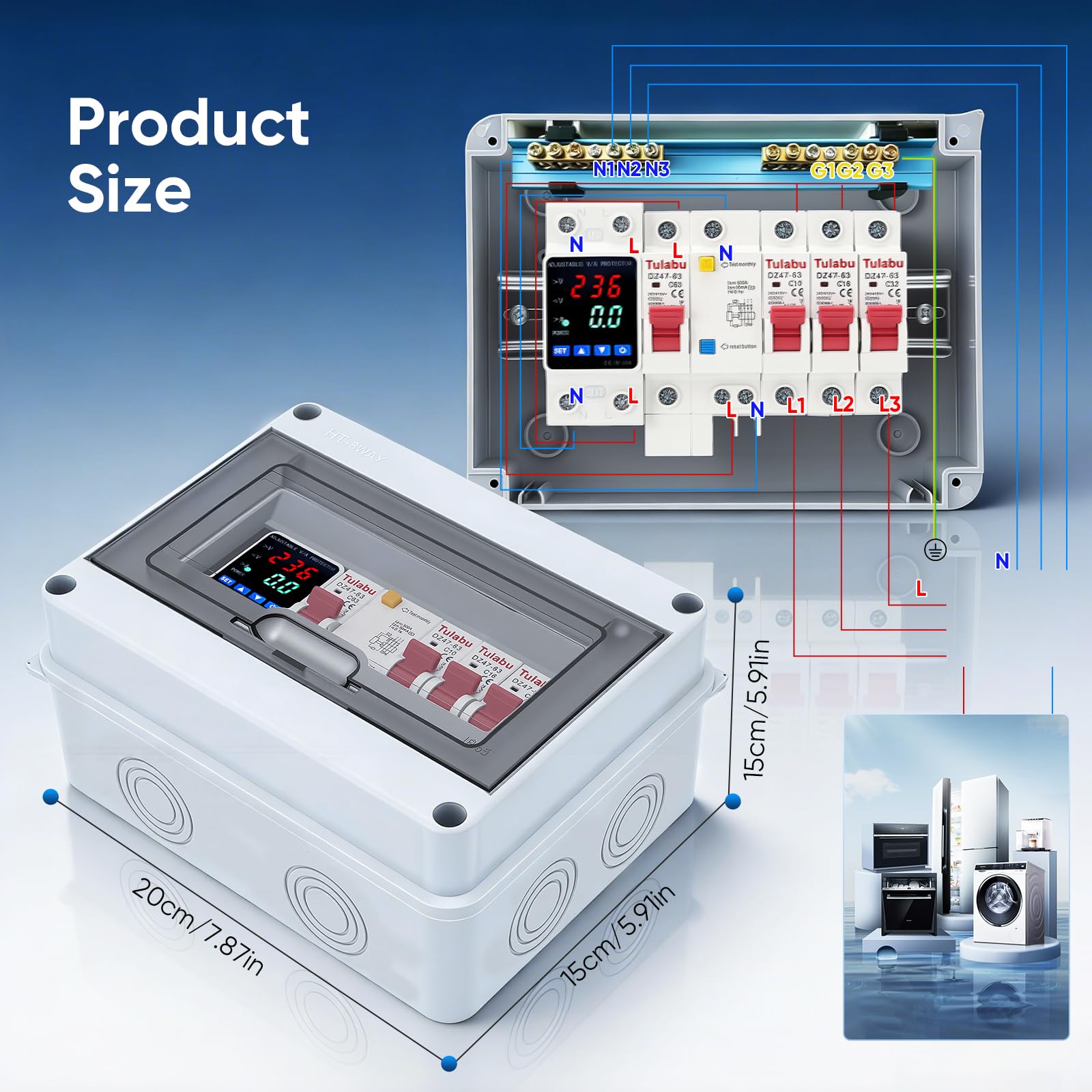 Quadro Portafusibili Parete, Quadro Distribuzione Parete IP65 Sezionatori AC 32A 16A 10A Quadro Distribuzione Dell'alimentazione Interruttore Automatico 63A Per Uso in Officina e Domestico