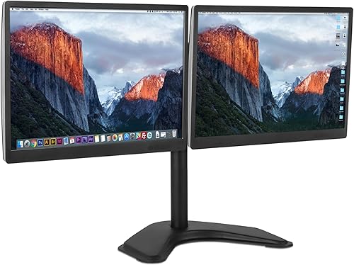 Mount-It! Soporte de monitor doble para escritorio, 2 pantallas para dos pantallas de computadora de hasta 32 pulgadas y 17 libras, base giratoria,