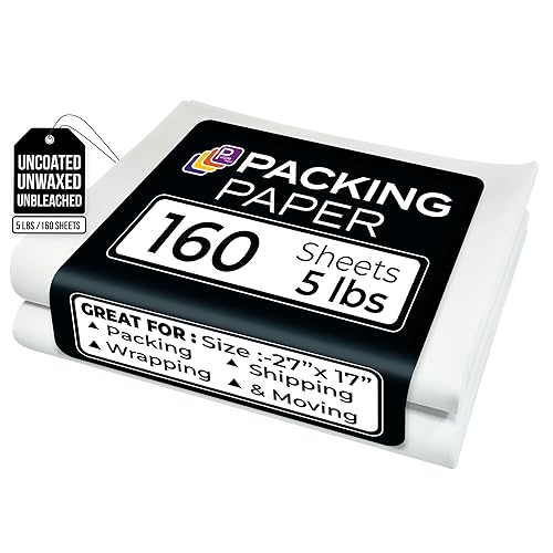 Economy Pack White Bulk Packing Paper | Newsprint Paper | 160 sheets | 27" x 17" | 5 lb | Wrapping paper Sheets for Moving - Must Have in Your Moving Supplies, Packing Materials.