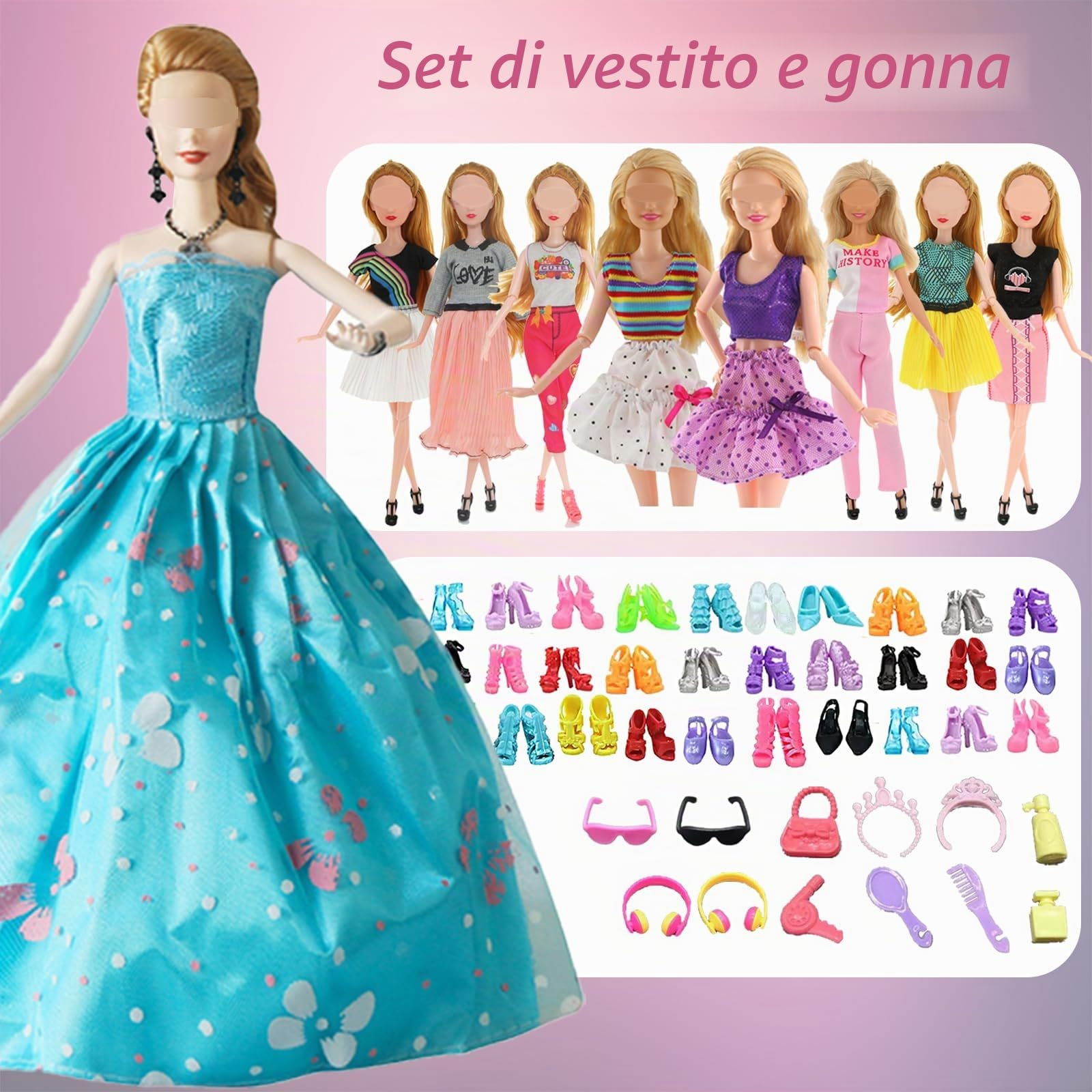 Vestiti per bambole compatibili con abiti Barbie, 6 abiti da sposa, 3 abiti alla moda, 1 top, pantaloni, 1 berretto, 1 casco, 8 costumi da bagno, 10 paia di scarpe per bambole da 29 cm