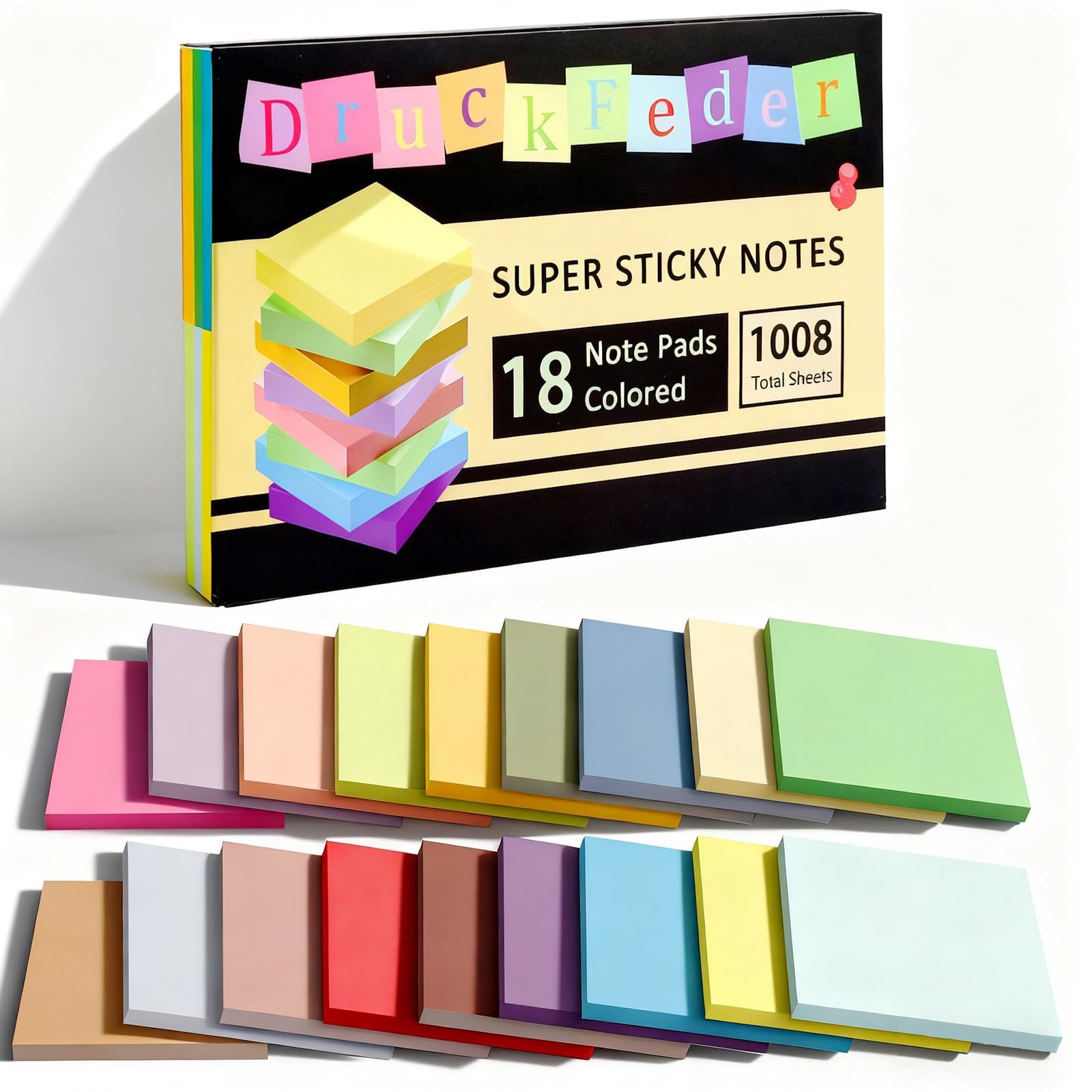 Photo 1 of (18 Pads) DruckFeder Sticky Notes, 3x3 in