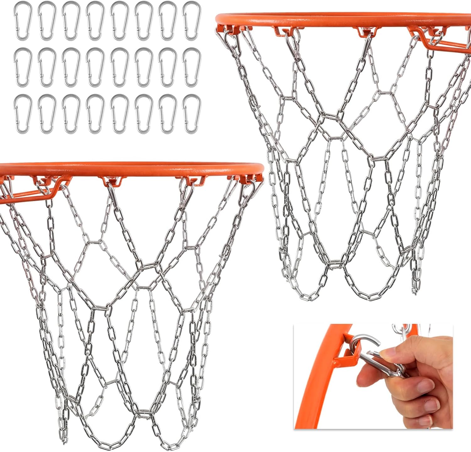 Outus 2 Pack Heavy Duty Basketball Net, 12 Loop Galvanized Chain Basketball Net Replacement, Rust-Proof Metal Replacement for Outdoor & Indoor Use, Fits Standard Hoops Outdoor, Easy Installation