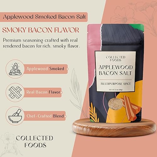Vista 3 de Collected Foods Condimento de sal de tocino ahumado de madera de manzana, con tocino real (1 paquete)